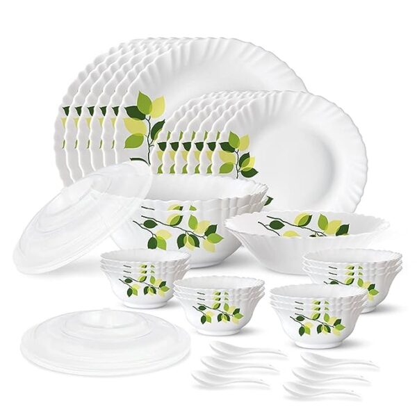 Larah by Borosil Green Leaves Dinner Set