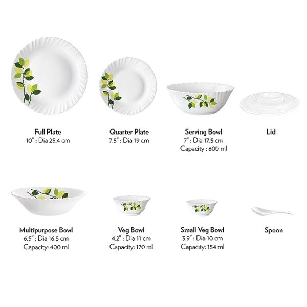 Larah by Borosil Green Leaves Dinner Set - Image 2