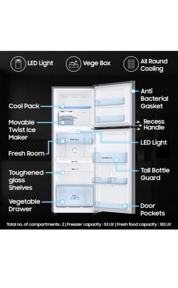 SAMSUNG 236 L Frost Free Double Door 3 Star Refrigerator with Digital Inverter